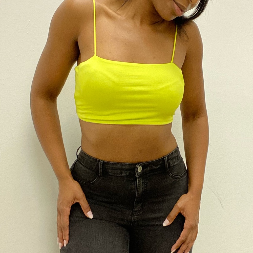 Lime spaghetti strap crop top basic
